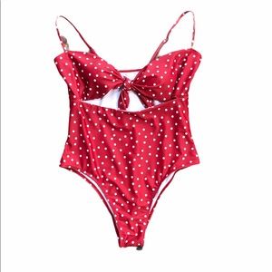 Tie front maroon polka dot one piece sz xl